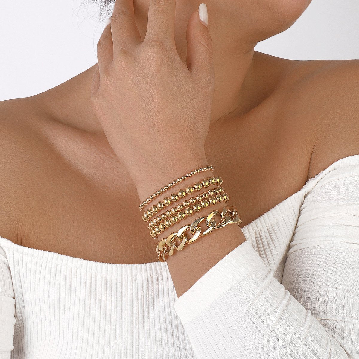 B182 Jewelry CCB Beaded Aluminum Chain Exaggerated Personality Bracelet Frosty Retro Elastic Bracelet