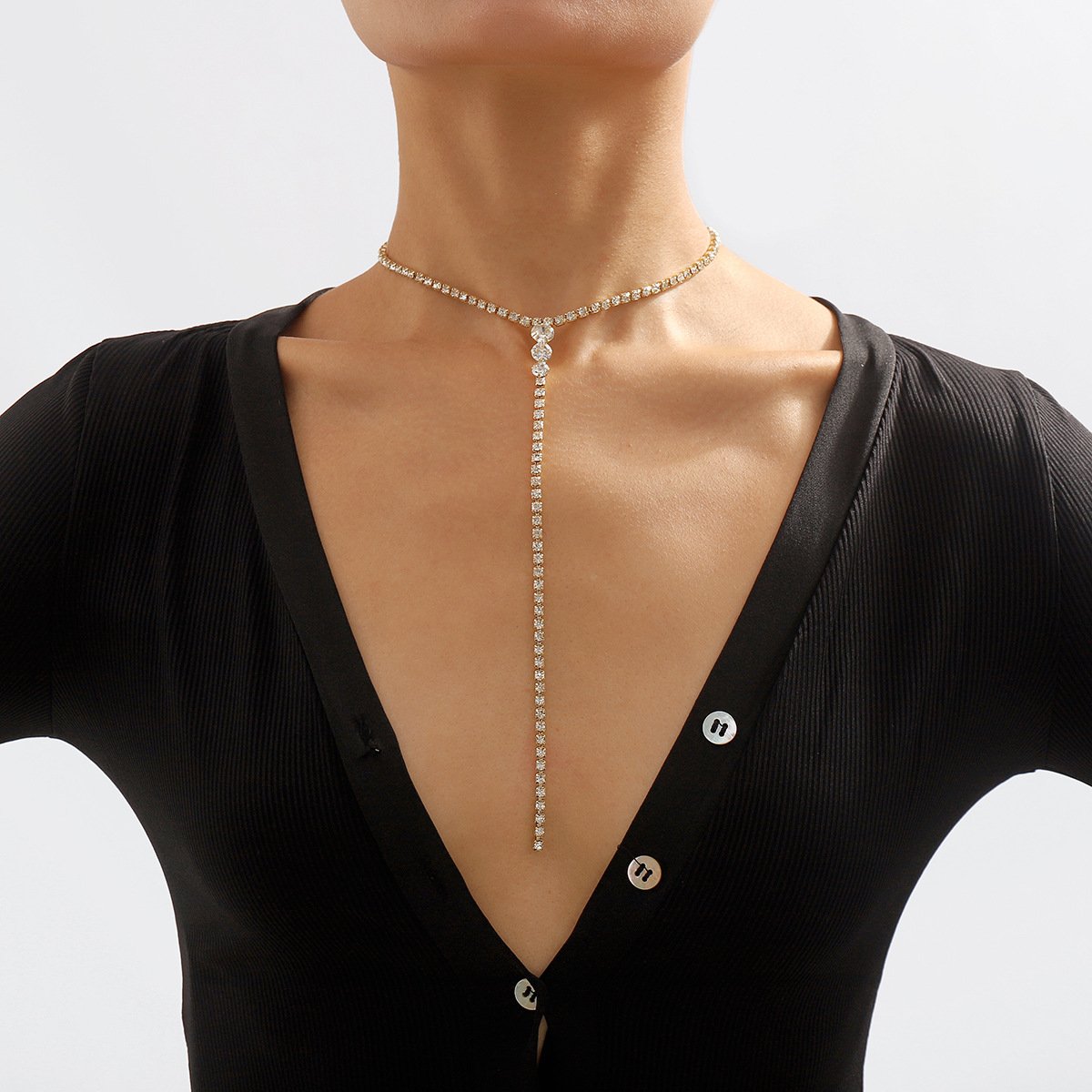 N198 Jewelry Claw Chain Full Diamond Trendy Luxury Necklace Y-shaped Retro Temperament Net Red Necklace Female