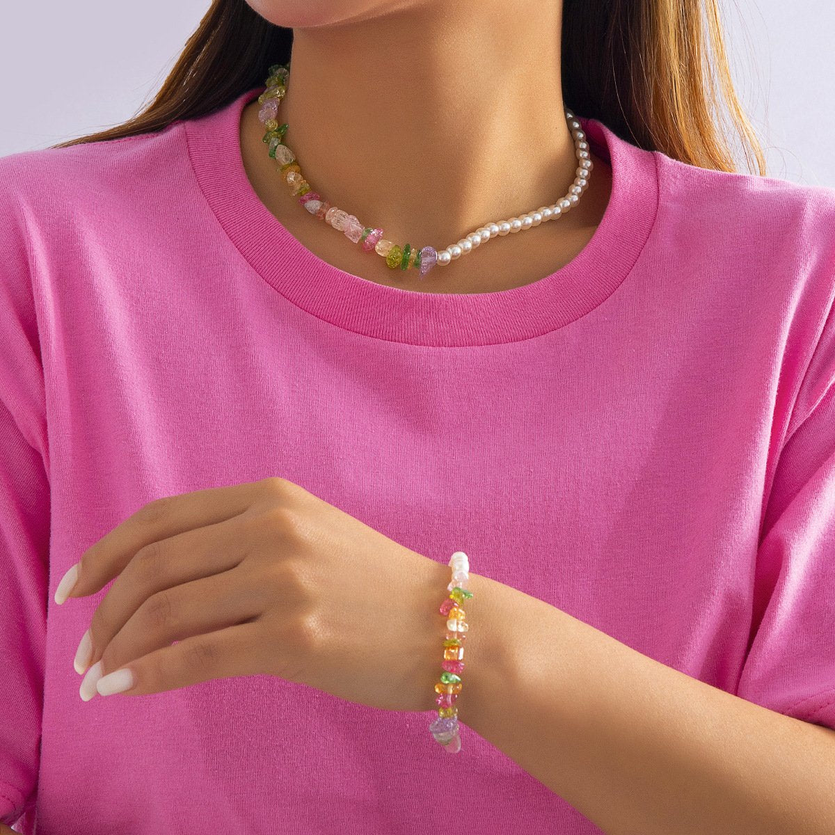 Jewelry Irregular Beaded Geometric Color Necklace Simple Stitching Gravel Imitation Pearl Necklace Female