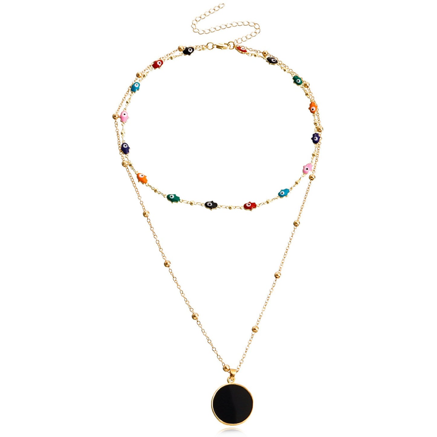 Jewelry evil eye double layered black mother-of-pearl pendant necklace female autumn and winter sweater chain