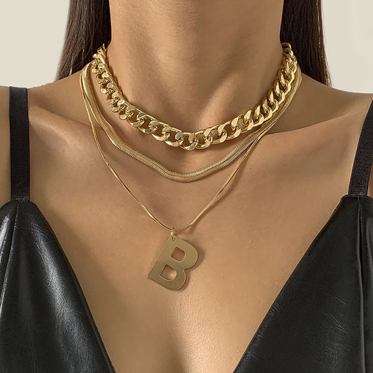 Jewelry Hip Hop Punk Stacked Letter B Necklace Female Simple Metal Snake Bone Chain Necklace