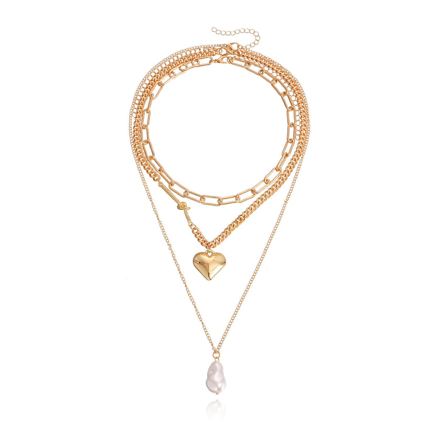 Explosive ins metal special-shaped pearl necklace simple and versatile big peach heart pendant necklace female