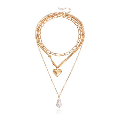 Explosive ins metal special-shaped pearl necklace simple and versatile big peach heart pendant necklace female