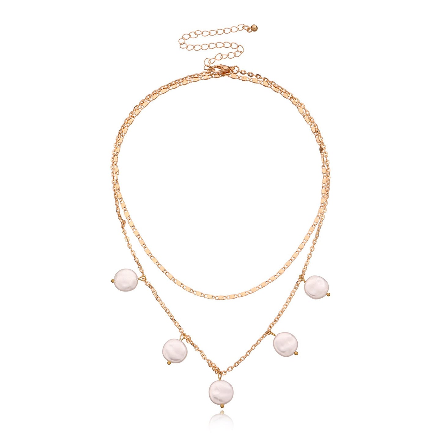 Jewelry Fashion Round Cake Pearl Pendant Necklace Femininity Simple Chain Multilayer Necklace