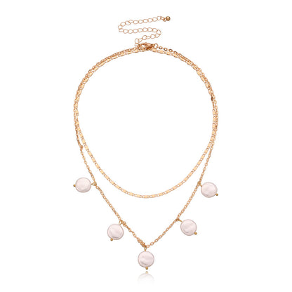 Jewelry Fashion Round Cake Pearl Pendant Necklace Femininity Simple Chain Multilayer Necklace