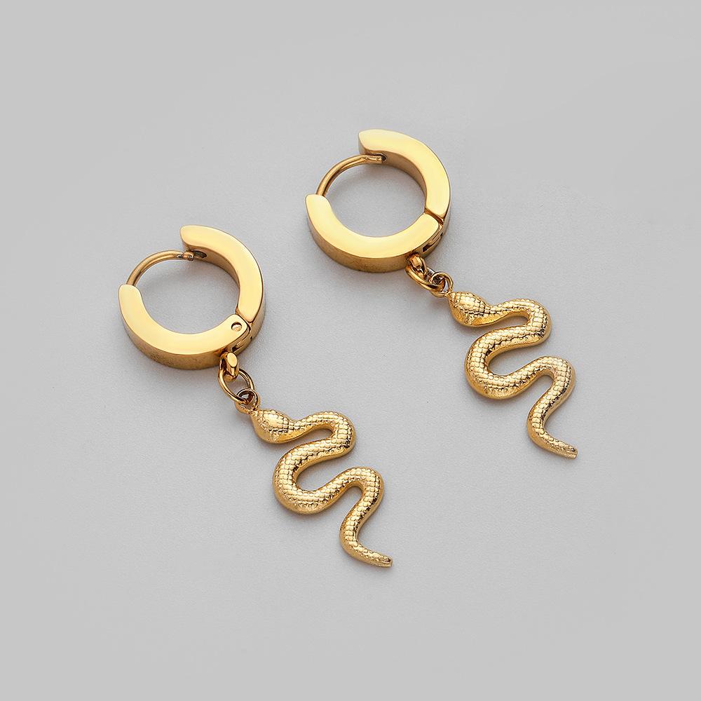 Fashion titanium steel earrings stainless steel gold personality fashion pair of snake ear buckle male hip-hop punk