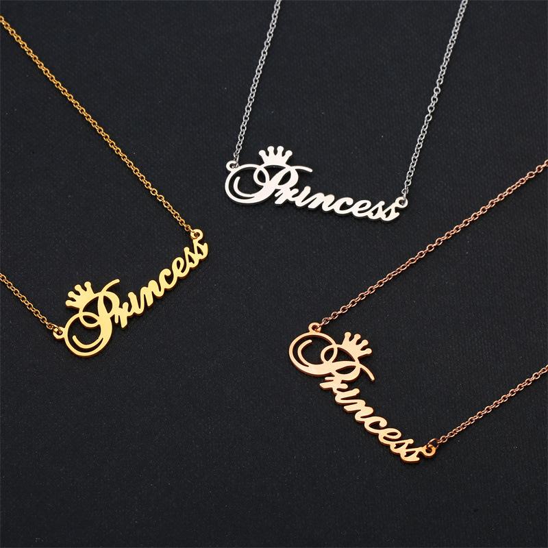 Jewelry Personality Princess English Letter Necklace Simple Ladies Crown Princess Clavicle Chain
