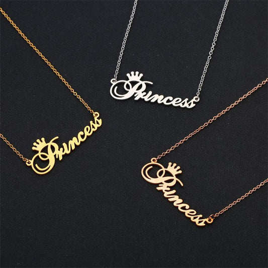 Jewelry Personality Princess English Letter Necklace Simple Ladies Crown Princess Clavicle Chain