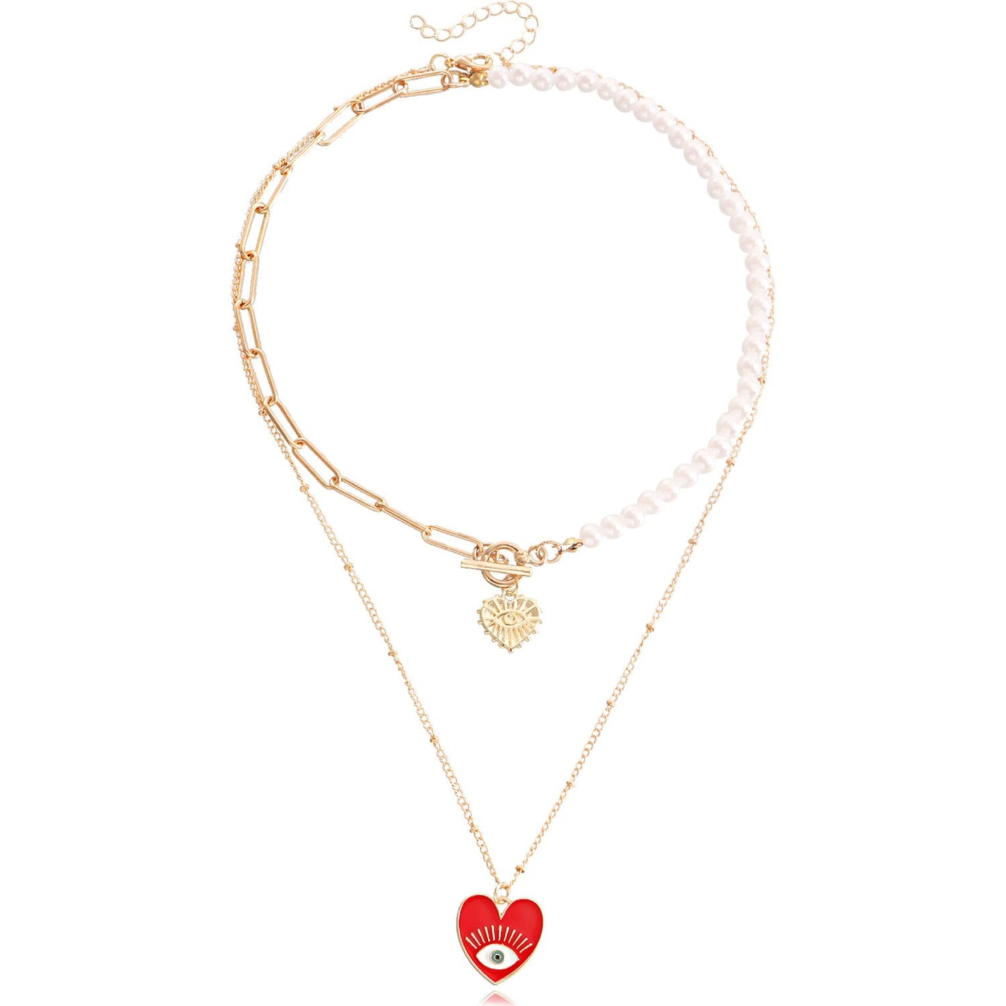 Jewelry Simple Acrylic Devil's Eye Stitching Clavicle Chain Retro Imitation Pearl Beaded Necklace
