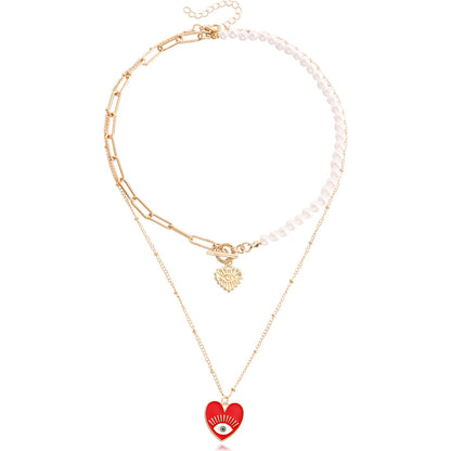 Jewelry Simple Acrylic Devil's Eye Stitching Clavicle Chain Retro Imitation Pearl Beaded Necklace