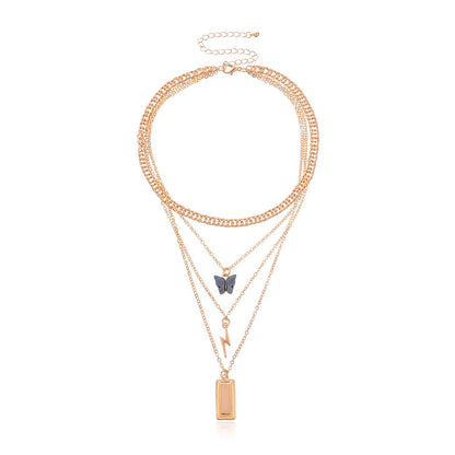 Jewelry Butterfly Lightning Nugget Pendant Retro Fashion Multilayer Alloy Short Necklace Women