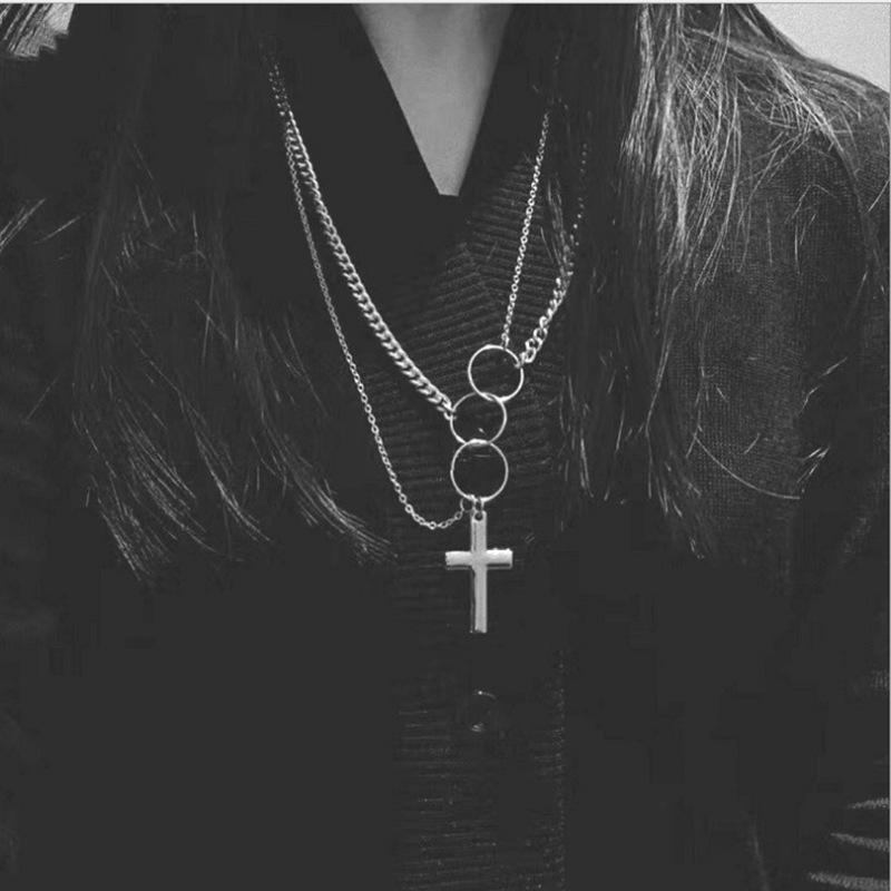 Fashion couple ring jewelry trendy personality hip-hop men and women cross sweater chain necklace accessories