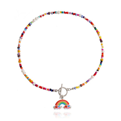 Jewelry Bohemia Color Rice Beads Rainbow Pendant Necklace Female OT Buckle Trendy Temperament Necklace