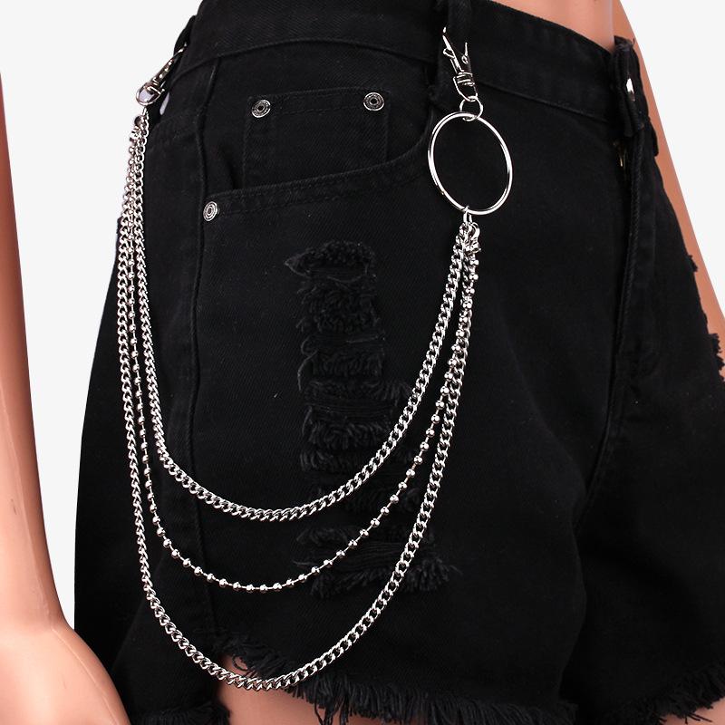 Hip-hop punk fashion metal ring waist chain personality popular multi-layer jeans chain ins