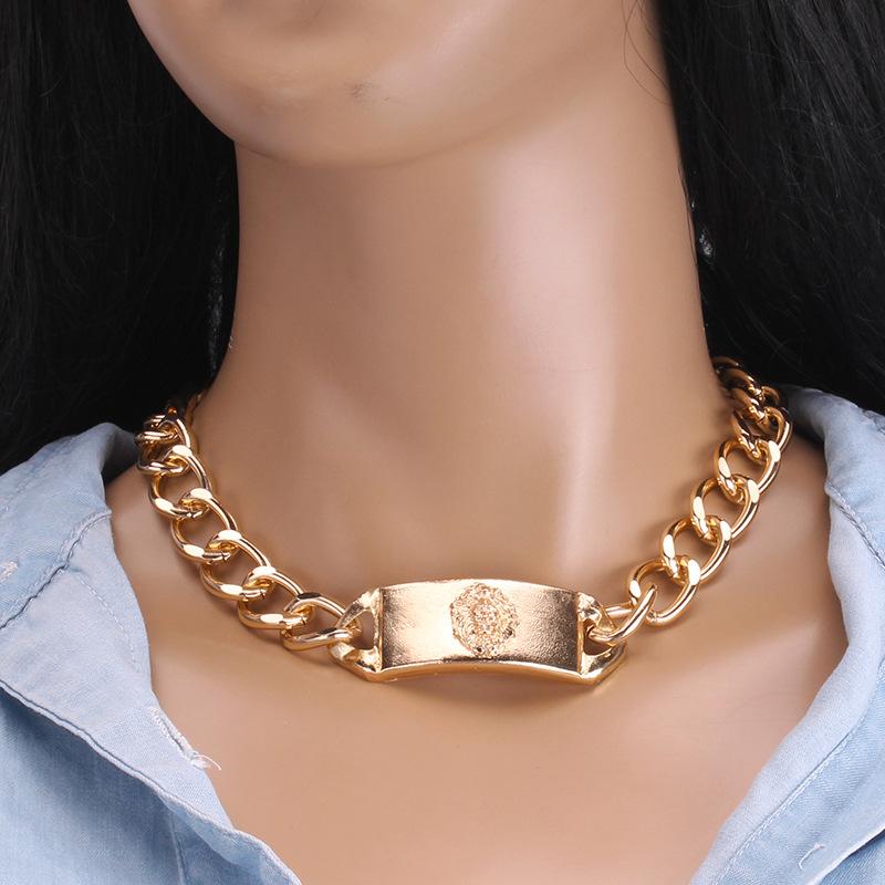 Exaggerated Fashion Bracelet Necklace Set Female Ins Hip Hop Retro Clavicle Chain Men and Women