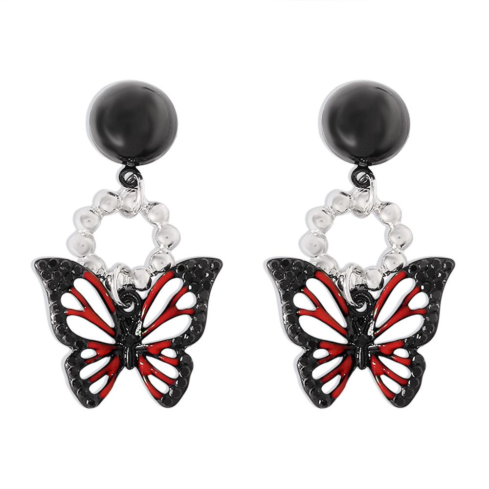 E124 Personality Trendy Earrings Sweet Cool Harajuku Dark Earrings Drip Oil Butterfly Niche Earrings