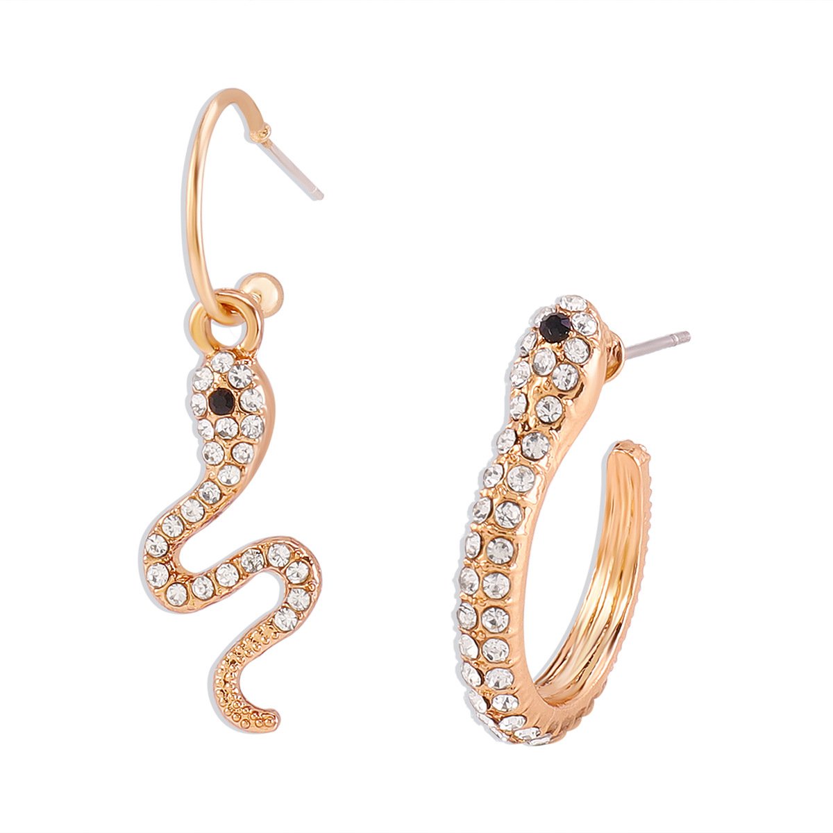 E1369 Jewelry exaggerated micro-inlaid snake-shaped asymmetric earrings personality geometric design earrings