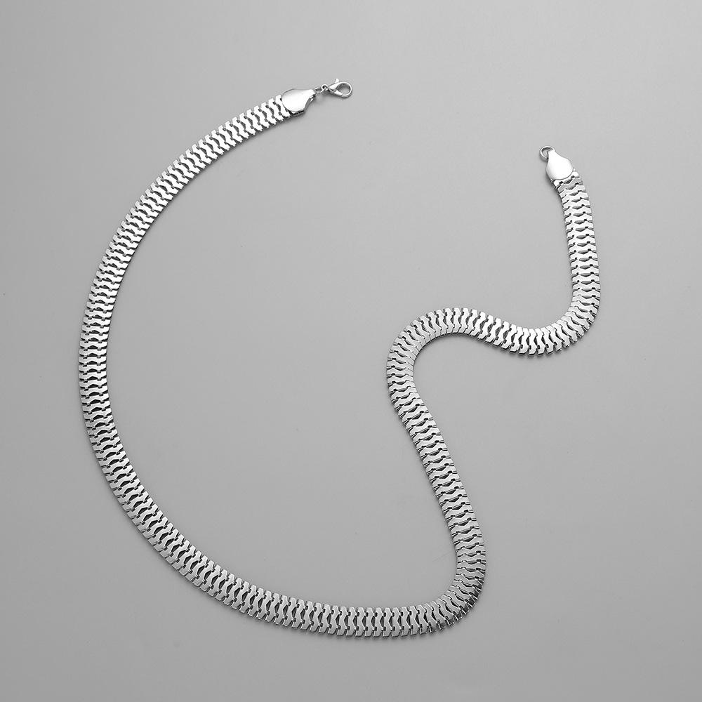Snake Simple Wide Watch Chain Flat Chain Necklace Versatile Silver Men's Necklace