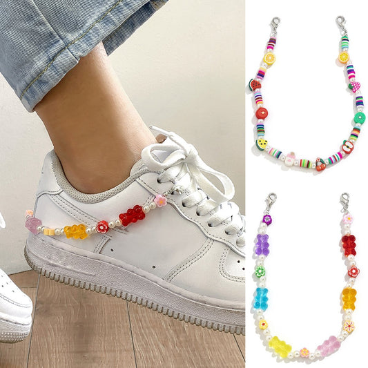 Jewelry single personalized imitation pearl chain foot decoration creative color random flower soft pottery shoe chain