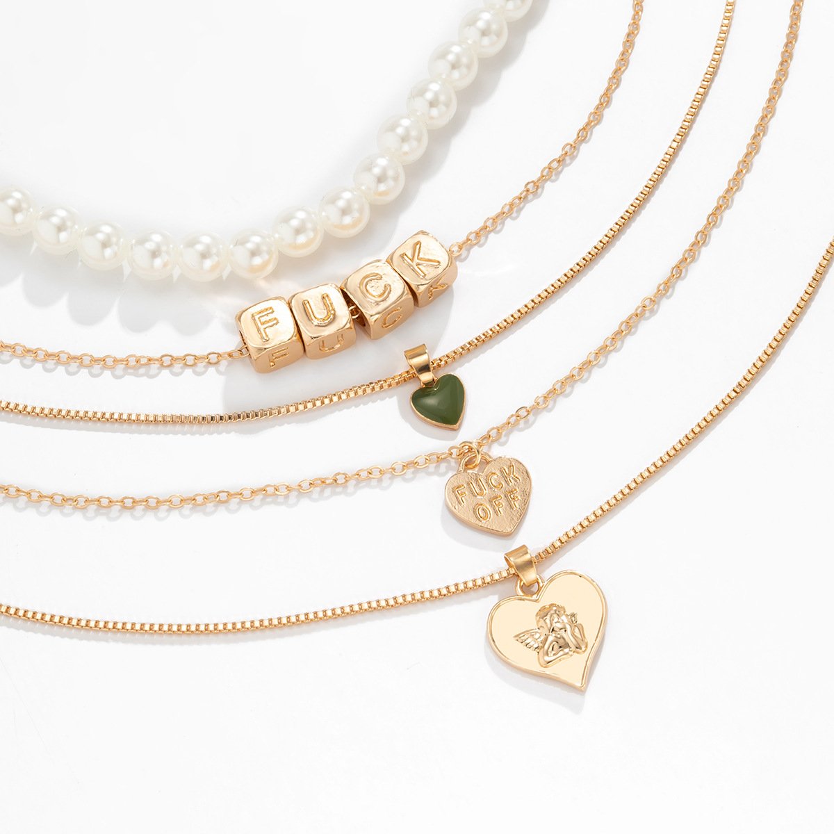 Jewelry Retro Versatile Drop Nectarine Heart Pendant Necklace Frosty Imitation Pearl Dice Necklace Female