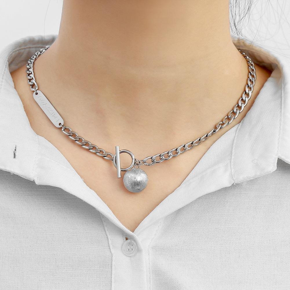 Ins cold ball IMISSYOU titanium steel pendant stainless steel necklace clavicle chain necklace