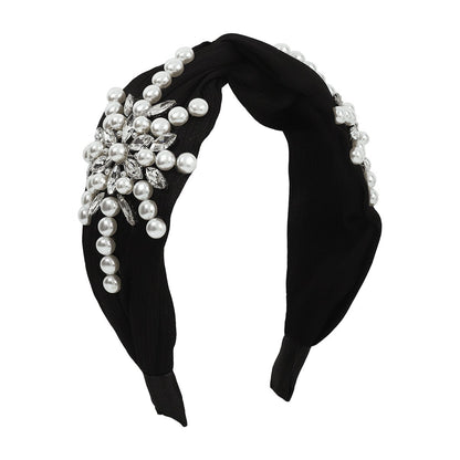F4632 wide-brimmed solid color cross fashion headband pearl flower rhinestone temperament net red blogger light luxury headband female