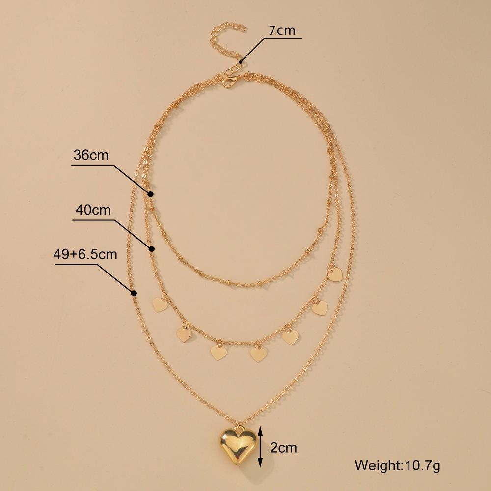 Fashion CCB Heart Pendant Necklace Retro Iron Piece Heart Multilayer Necklace Accessories