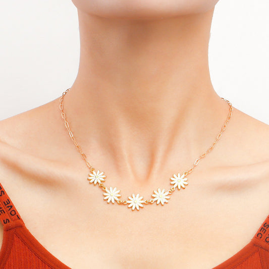 Jewelry Retro Simple Ethnic Color Daisy Necklace Trendy Hip Hop Metal Necklace Female