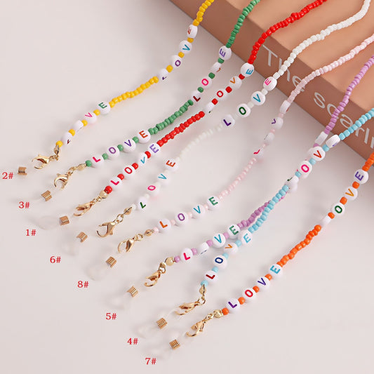 Jewelry Bohemia pure color rice beads LOVE letter glasses chain accessories women's mask non-slip chain