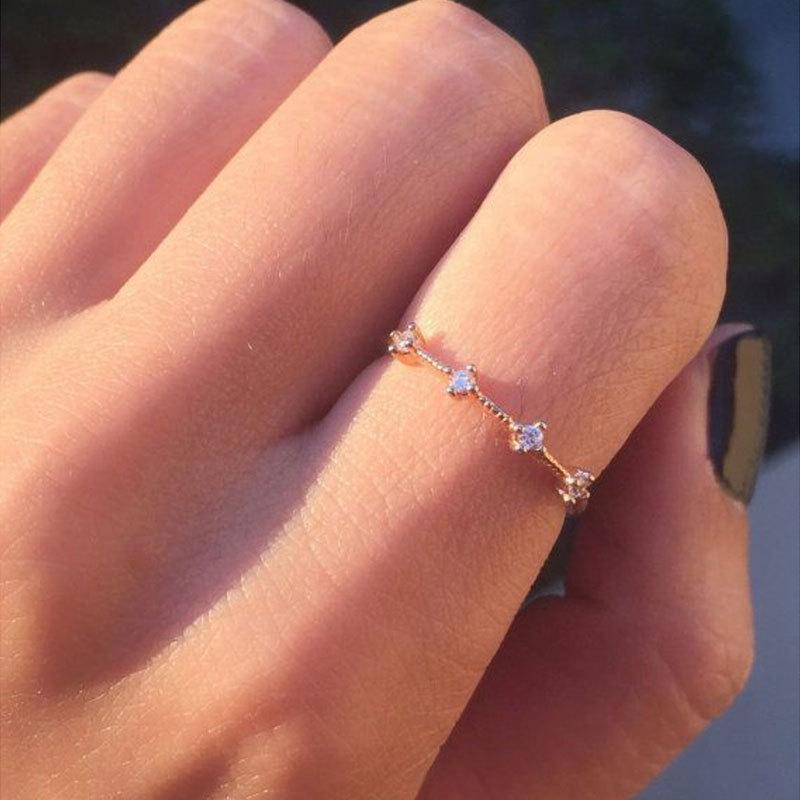 Simple style 4 small broken diamonds small fresh ring ring jewelry