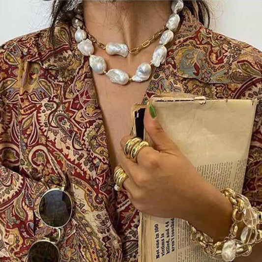 N7377 Fashion Vacation Irregular Pearl Necklace Creative Versatile Necklace Set
