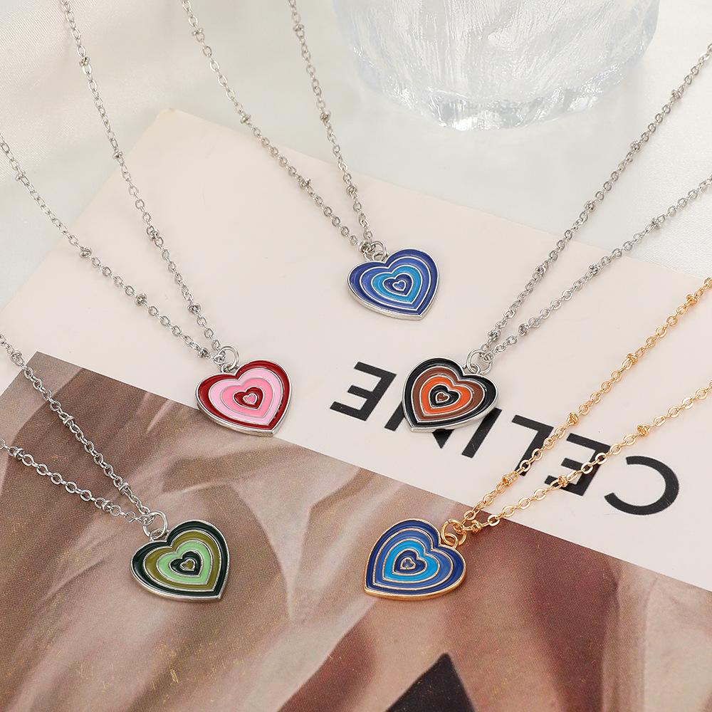 Ins color matching love necklace female fashion temperament drop oil gradient peach heart pendant clavicle chain simple necklace