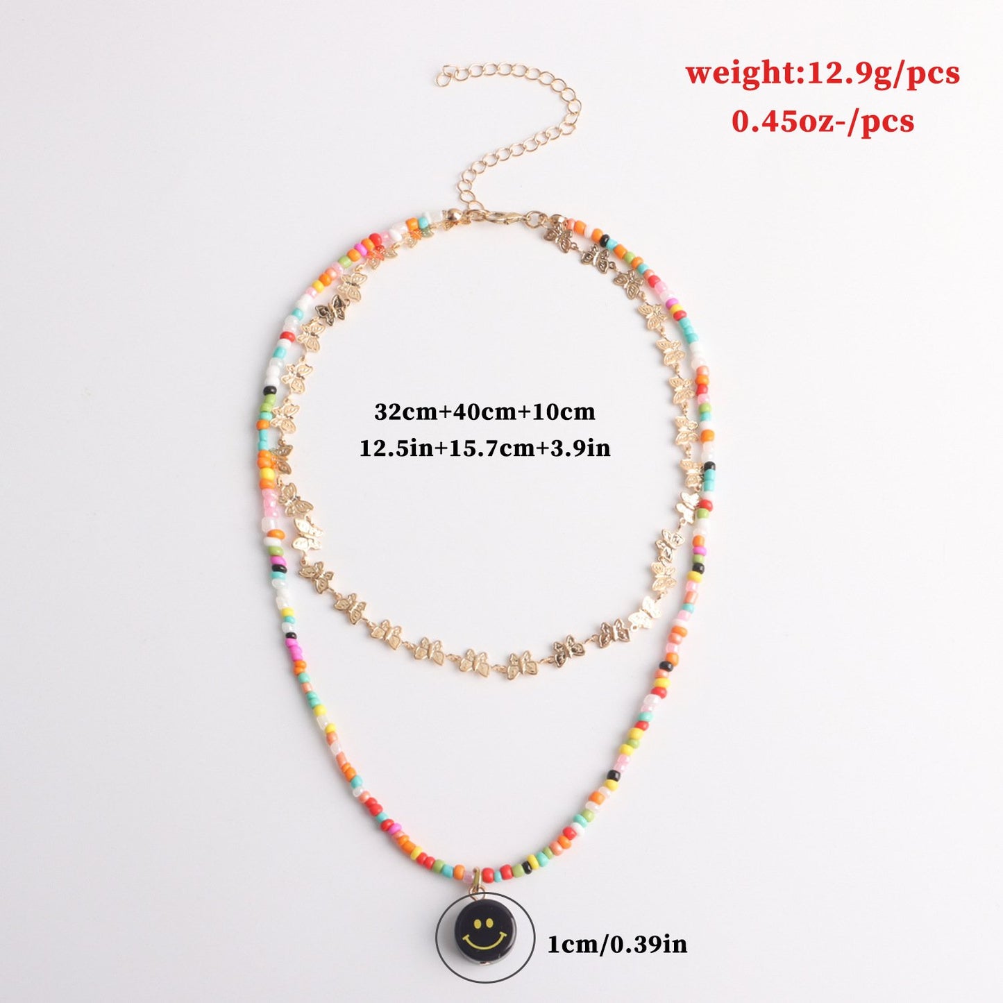 Jewelry Fashion Acrylic Smiley Face Pendant Necklace Colorful Beads Alloy Butterfly Chain Necklace