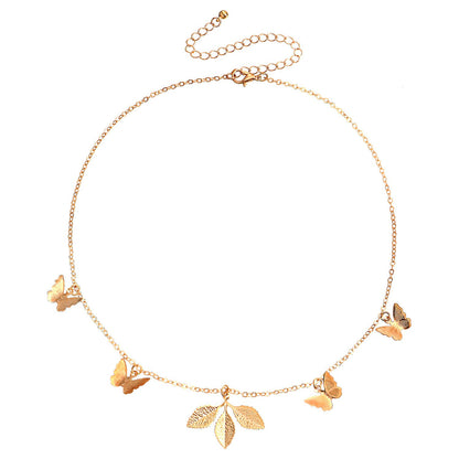 Jewelry simple and adjustable clover butterfly pendant necklace female cold ins female necklace