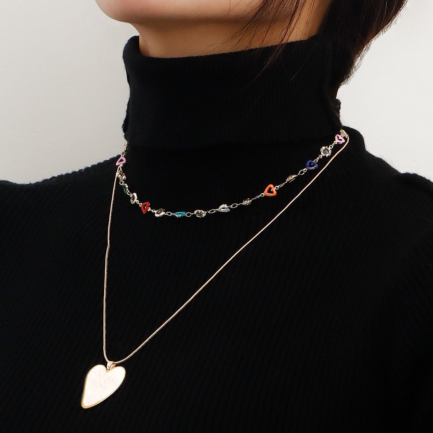 Jewelry color mini love crystal stacked necklace female clavicle chain sweet niche personality necklace