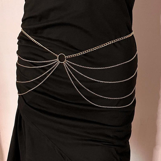 Jewelry personality simple fashion body chain female exaggerated retro chain multi-layer geometric waist chain