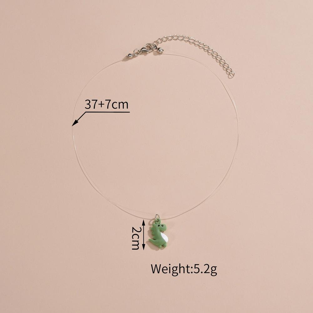 Fashion Invisible Fishing Line Clavicle Chain Cute Green Drip Oil Alloy Dinosaur Pendant Necklace Accessories