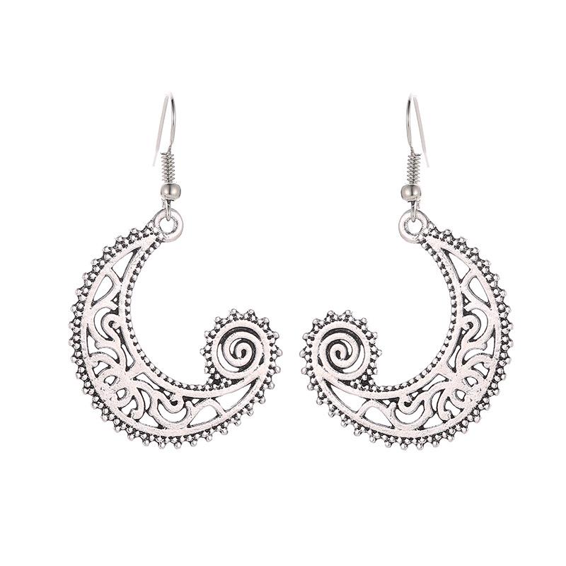 Ins creative earrings retro carved moon hook earrings female wave spiral earrings jewelry