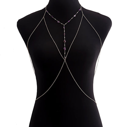 Jewelry Sexy Exaggerated Beach Casual Body Clothing Chain Necklace Purple Turquoise Necklace Chest Chain