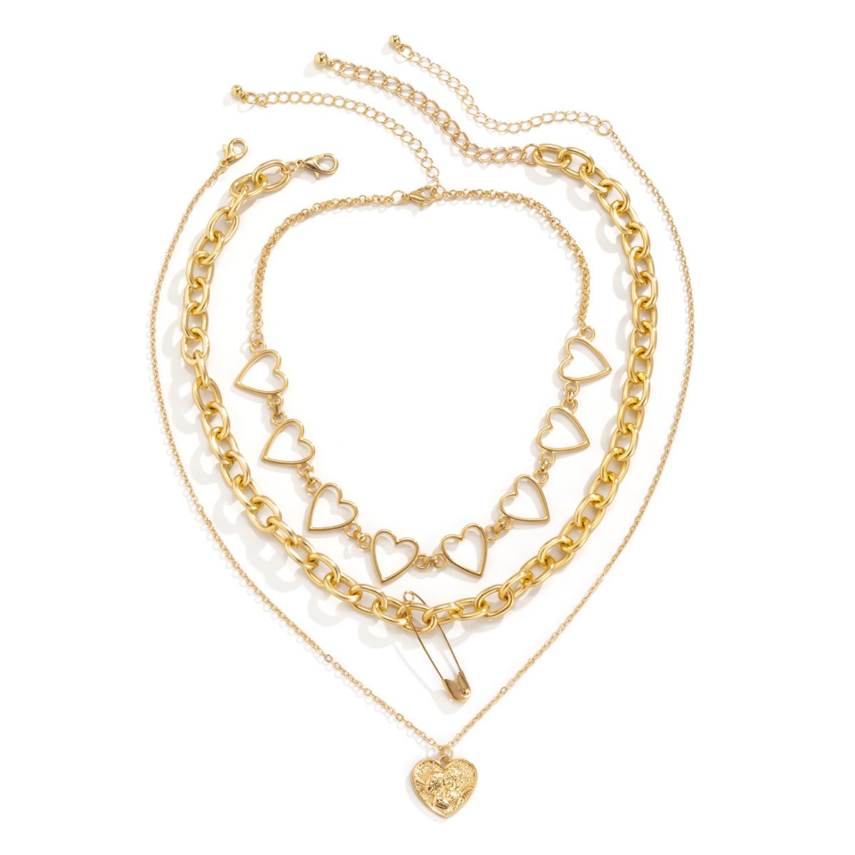 Jewelry Personality Trend Pin Chain Clavicle Necklace Hip Hop Retro Peach Heart Tag Necklace Female