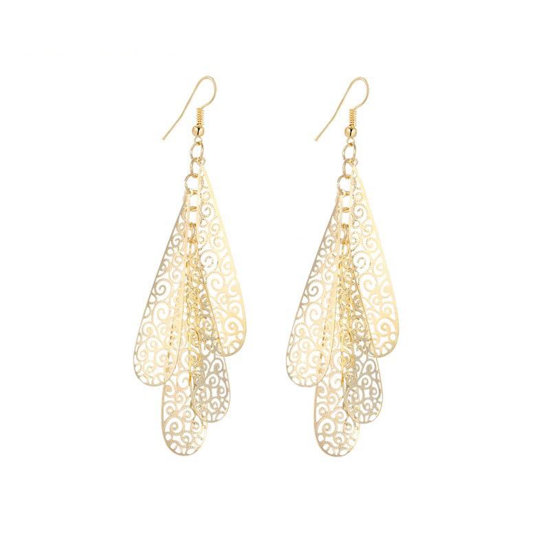 Retro multi-layered hollow water drop long earrings Indian Baroque women's earrings