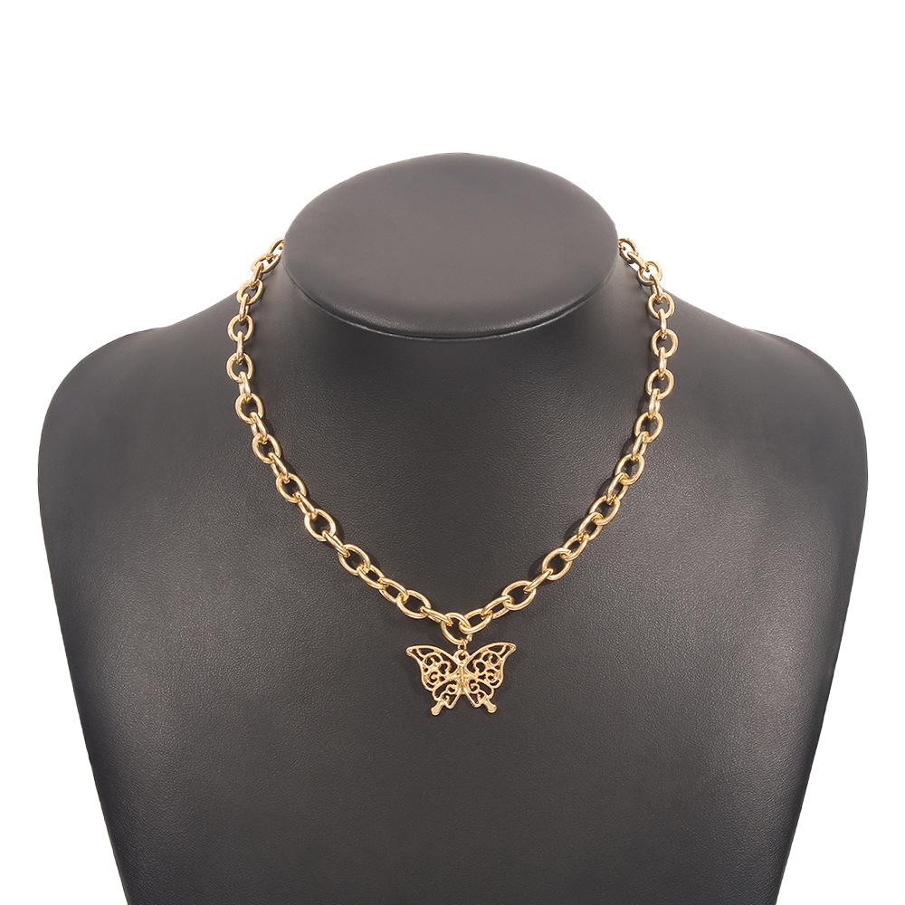 N9521 Simple Chain Necklace Creative Hollow Butterfly Fashion Necklace Exaggerated Punk Hip Hop Necklace