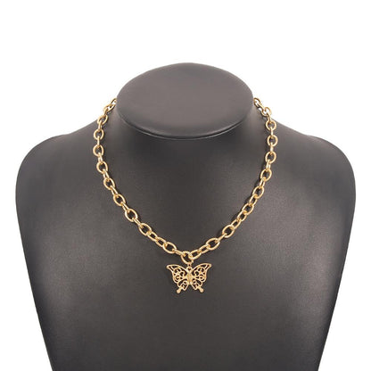 N9521 Simple Chain Necklace Creative Hollow Butterfly Fashion Necklace Exaggerated Punk Hip Hop Necklace