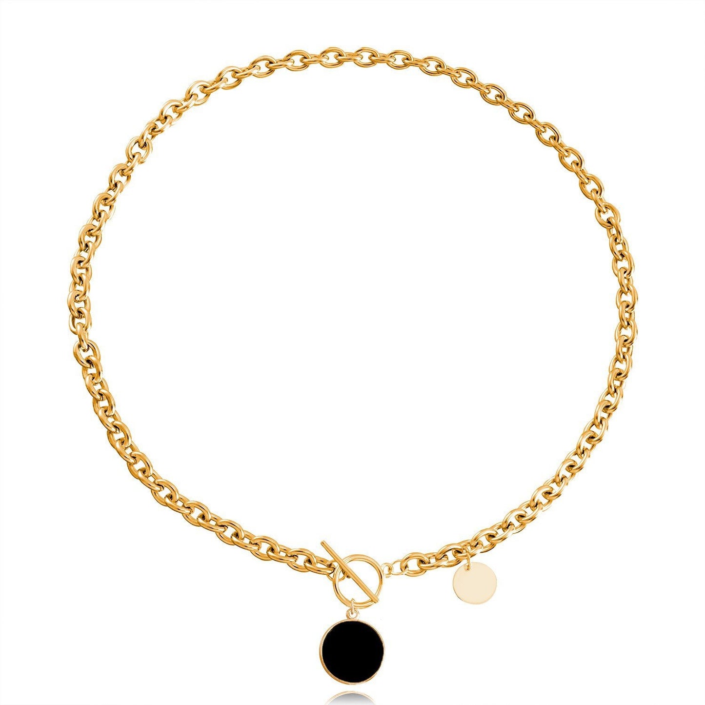 Jewelry ins metal aluminum chain trendy cool black mother-of-pearl pendant necklace female sweater chain high-end sense