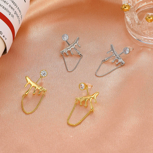 Ins niche design chain tassel earrings French light luxury micro-inlaid zircon earrings lava water drop earrings