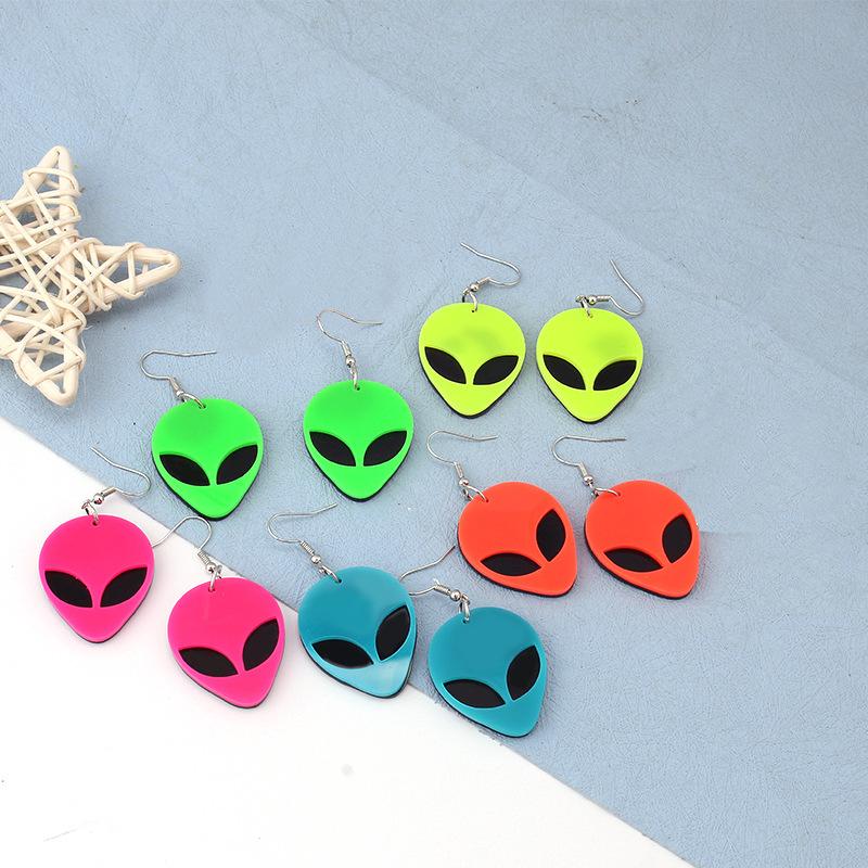 Fluorescent green alien earrings earrings temperament acrylic earrings exaggerated trend big ear jewelry women