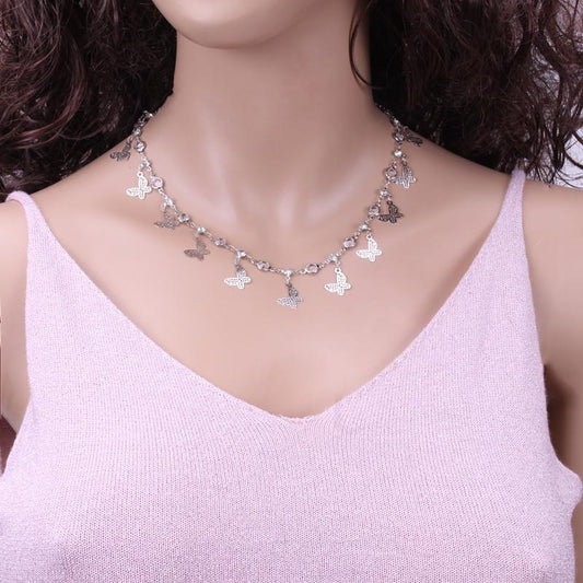 Jewelry Temperament Short Stitching Heart-shaped Necklace Women's Simple Tassel Butterfly Diamond Mixed Necklace
