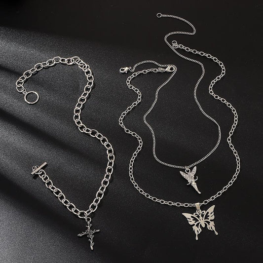 Temperament ball chain trendy female clavicle chain fashion little angel necklace personality cross butterfly pendant necklace