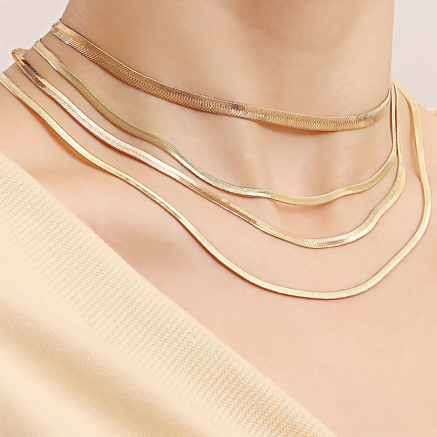 Jewelry Trend Multilayer Flat Snake Chain Necklace Women's Suits Niche Design Explosive Items