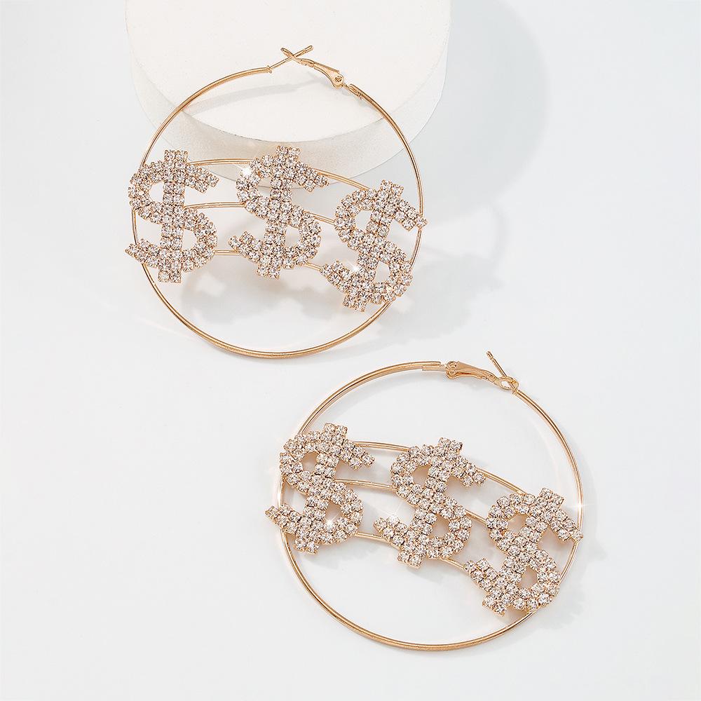 E152 Temperament and fashion earrings full of diamonds and dollar symbols trendy earrings design exaggerated new earrings